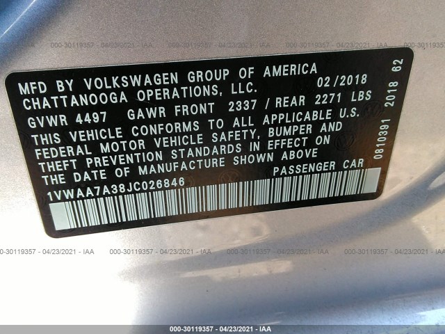 Photo 8 VIN: 1VWAA7A38JC026846 - VOLKSWAGEN PASSAT 