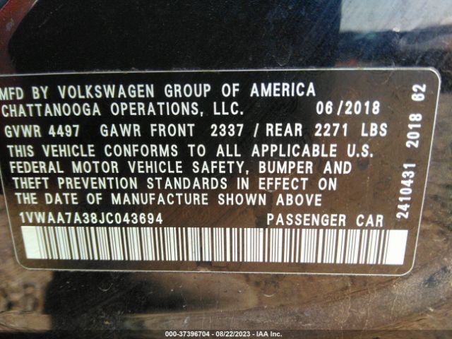 Photo 8 VIN: 1VWAA7A38JC043694 - VOLKSWAGEN PASSAT 