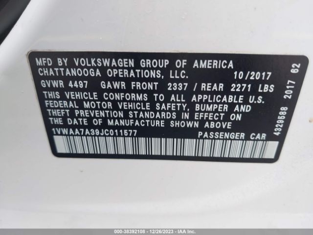 Photo 8 VIN: 1VWAA7A39JC011577 - VOLKSWAGEN PASSAT 