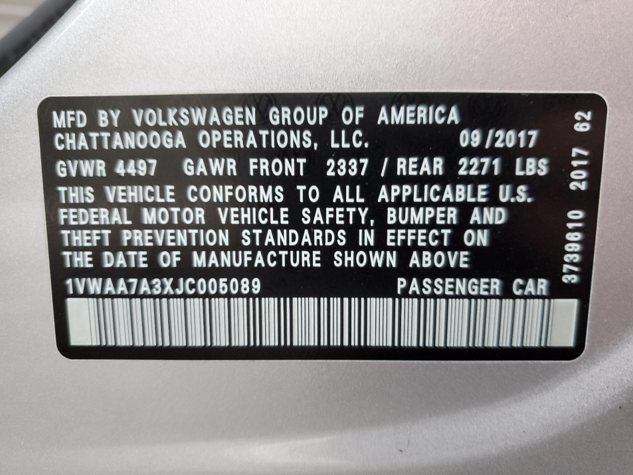 Photo 11 VIN: 1VWAA7A3XJC005089 - VOLKSWAGEN PASSAT 