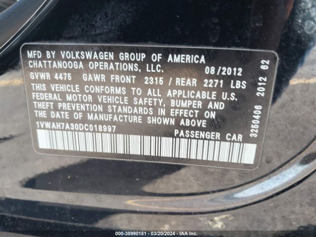 Photo 8 VIN: 1VWAH7A30DC018997 - VOLKSWAGEN PASSAT 