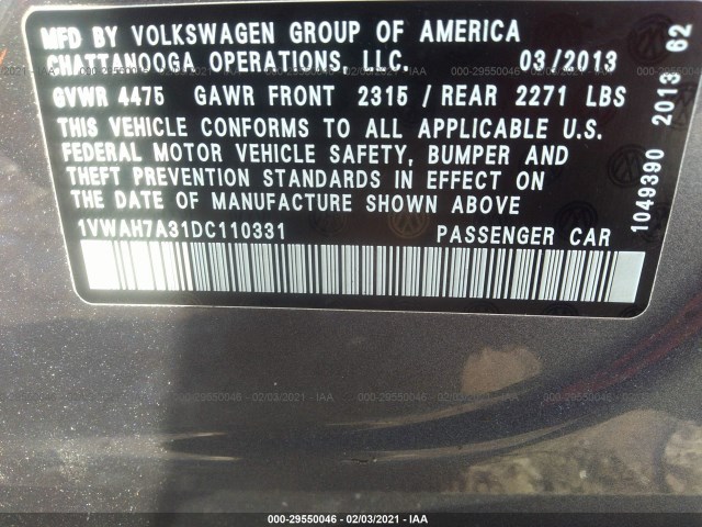 Photo 8 VIN: 1VWAH7A31DC110331 - VOLKSWAGEN PASSAT 