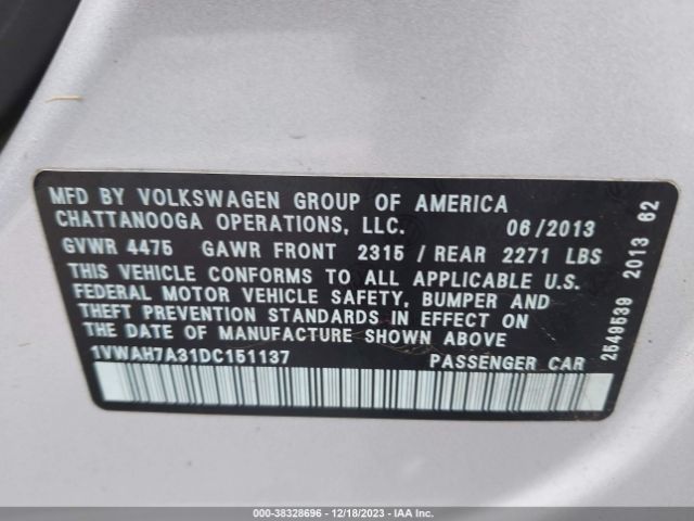 Photo 8 VIN: 1VWAH7A31DC151137 - VOLKSWAGEN PASSAT 