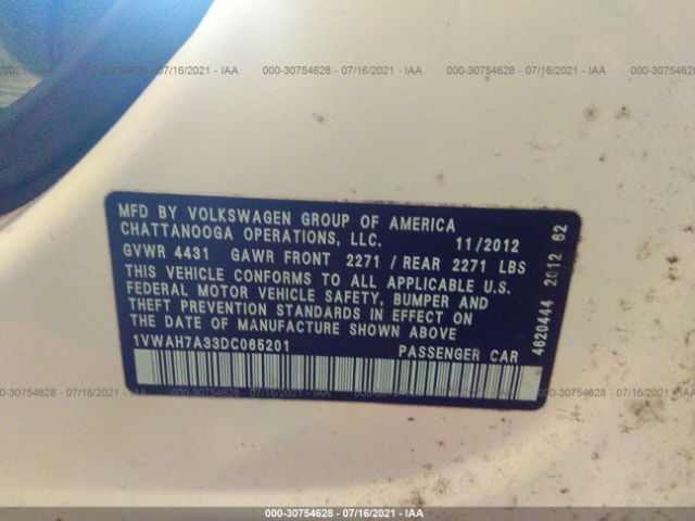 Photo 8 VIN: 1VWAH7A33DC065201 - VOLKSWAGEN PASSAT 