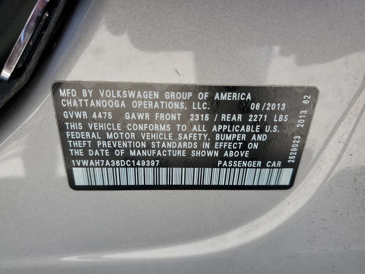 Photo 11 VIN: 1VWAH7A36DC149397 - VOLKSWAGEN PASSAT 