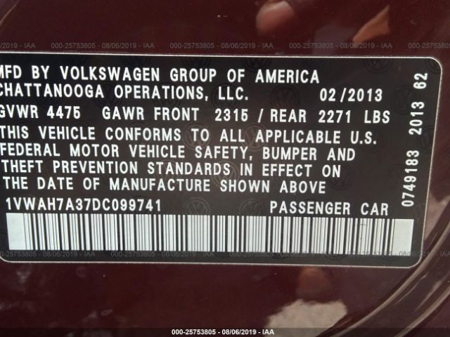 Photo 8 VIN: 1VWAH7A37DC099741 - VOLKSWAGEN PASSAT 