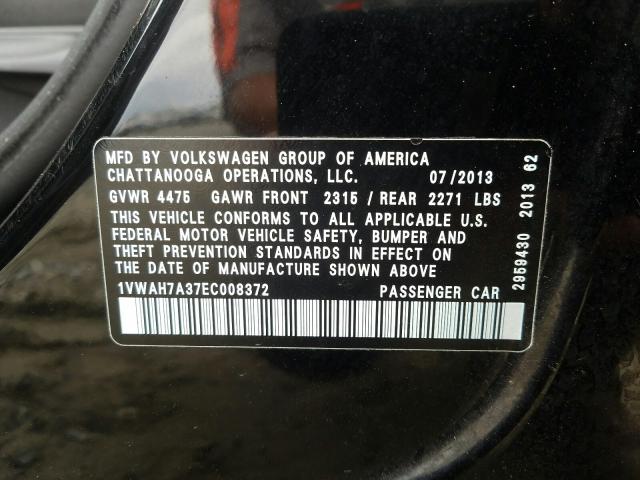 Photo 9 VIN: 1VWAH7A37EC008372 - VOLKSWAGEN PASSAT 