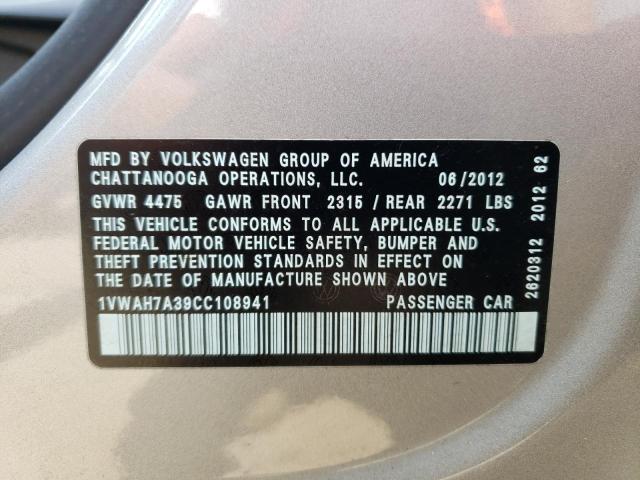 Photo 11 VIN: 1VWAH7A39CC108941 - VOLKSWAGEN PASSAT S 