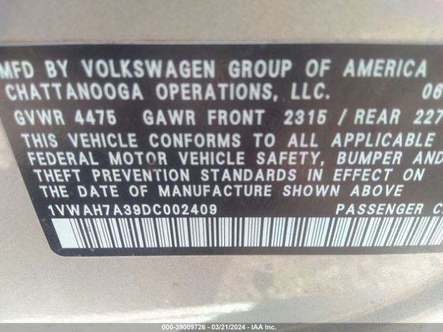 Photo 8 VIN: 1VWAH7A39DC002409 - VOLKSWAGEN PASSAT 