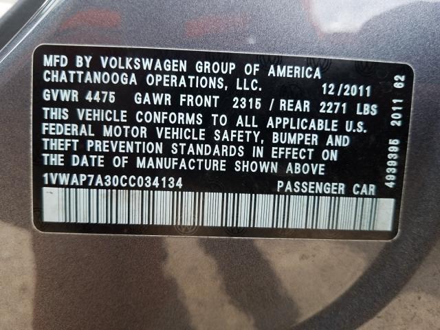 Photo 9 VIN: 1VWAP7A30CC034134 - VOLKSWAGEN PASSAT 