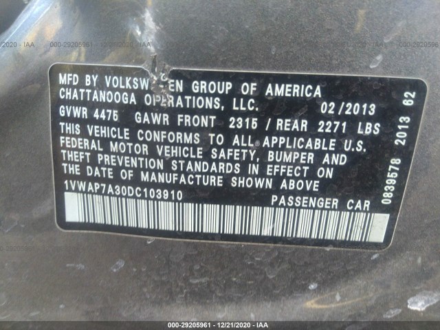 Photo 8 VIN: 1VWAP7A30DC103910 - VOLKSWAGEN PASSAT 