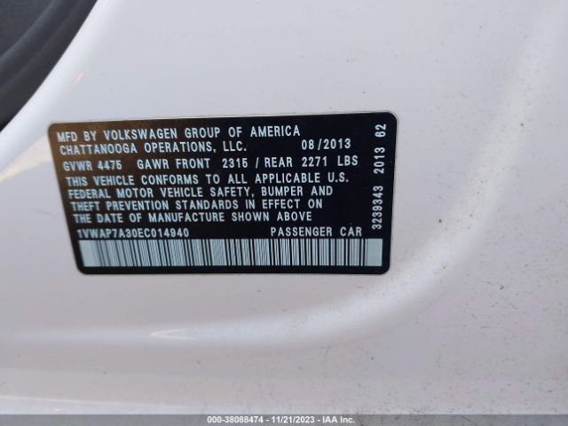 Photo 8 VIN: 1VWAP7A30EC014940 - VOLKSWAGEN PASSAT 