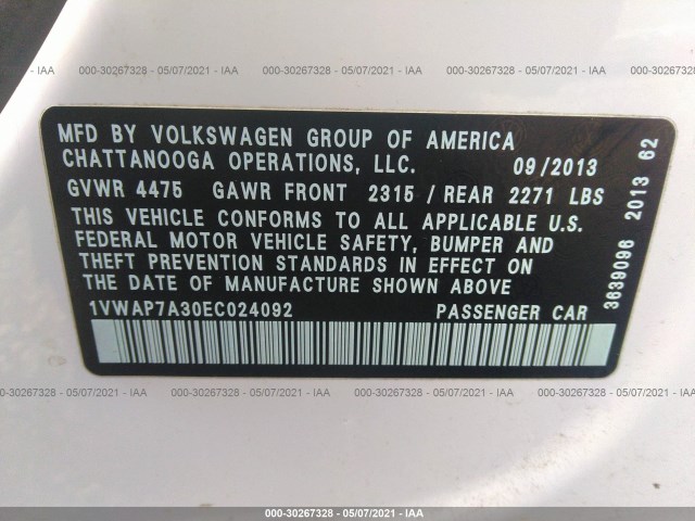 Photo 8 VIN: 1VWAP7A30EC024092 - VOLKSWAGEN PASSAT 