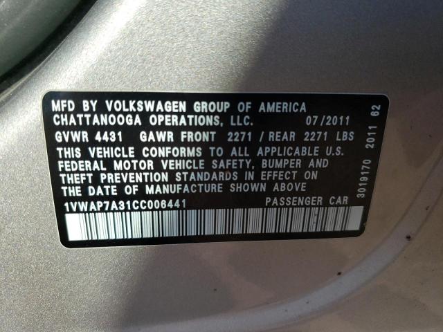 Photo 11 VIN: 1VWAP7A31CC006441 - VOLKSWAGEN PASSAT 