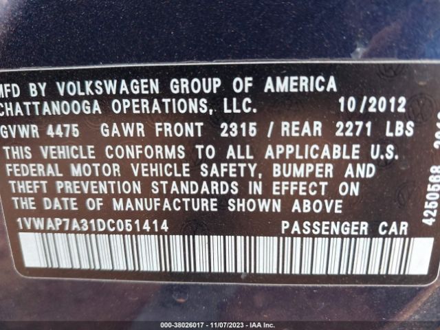 Photo 8 VIN: 1VWAP7A31DC051414 - VOLKSWAGEN PASSAT 