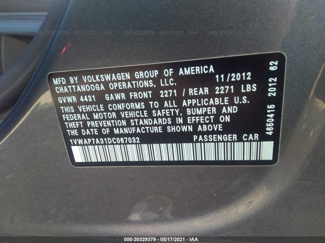 Photo 8 VIN: 1VWAP7A31DC067032 - VOLKSWAGEN PASSAT 