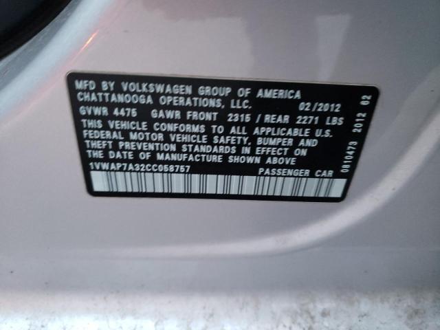 Photo 11 VIN: 1VWAP7A32CC058757 - VOLKSWAGEN PASSAT 