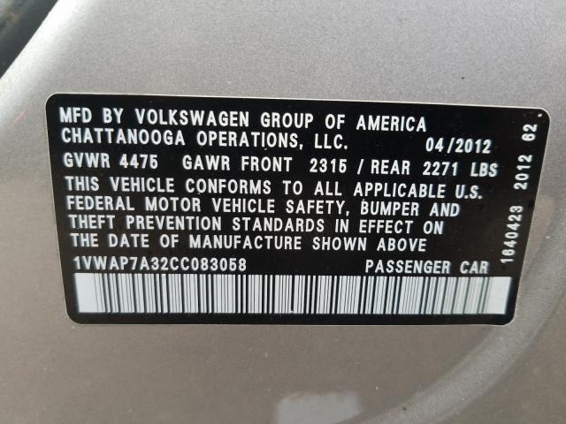 Photo 9 VIN: 1VWAP7A32CC083058 - VOLKSWAGEN PASSAT S 