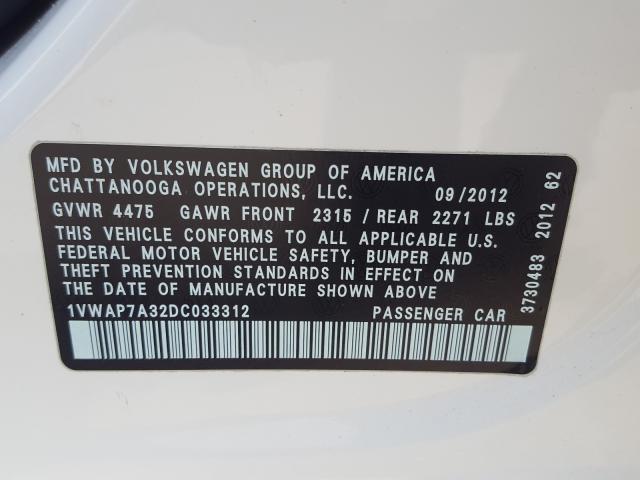 Photo 9 VIN: 1VWAP7A32DC033312 - VOLKSWAGEN PASSAT 