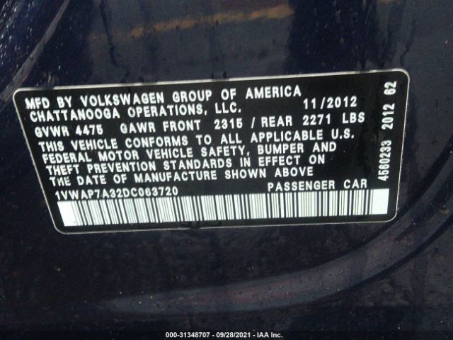 Photo 8 VIN: 1VWAP7A32DC063720 - VOLKSWAGEN PASSAT 