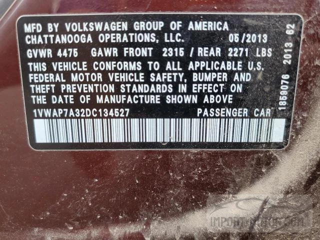 Photo 11 VIN: 1VWAP7A32DC134527 - VOLKSWAGEN PASSAT 