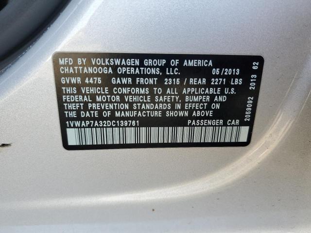 Photo 9 VIN: 1VWAP7A32DC139761 - VOLKSWAGEN PASSAT 