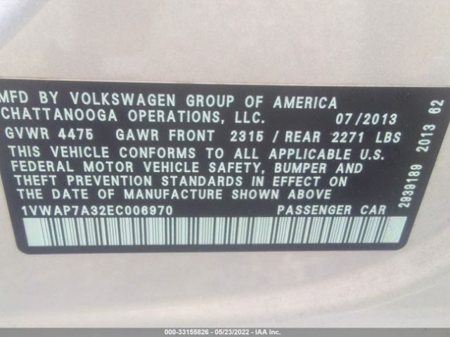 Photo 8 VIN: 1VWAP7A32EC006970 - VOLKSWAGEN PASSAT 