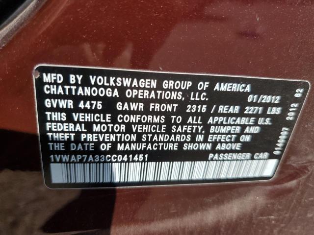 Photo 11 VIN: 1VWAP7A33CC041451 - VOLKSWAGEN PASSAT 