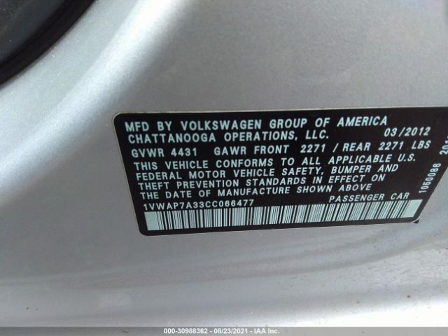 Photo 8 VIN: 1VWAP7A33CC066477 - VOLKSWAGEN PASSAT 