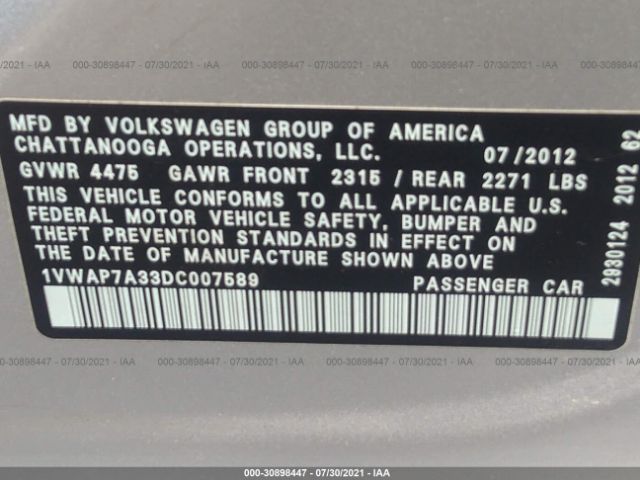 Photo 8 VIN: 1VWAP7A33DC007589 - VOLKSWAGEN PASSAT 