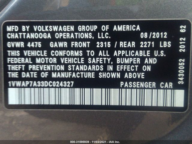 Photo 8 VIN: 1VWAP7A33DC024327 - VOLKSWAGEN PASSAT 