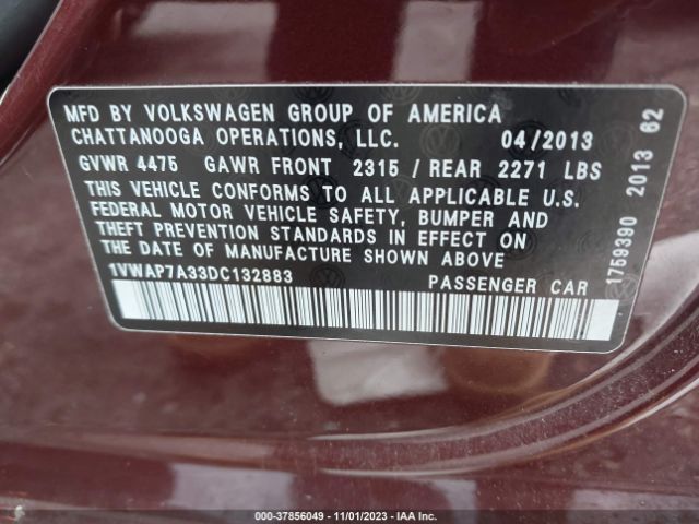 Photo 8 VIN: 1VWAP7A33DC132883 - VOLKSWAGEN PASSAT 