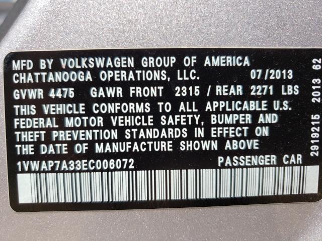 Photo 9 VIN: 1VWAP7A33EC006072 - VOLKSWAGEN PASSAT 