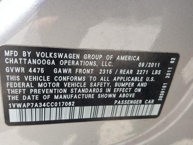 Photo 9 VIN: 1VWAP7A34CC017062 - VOLKSWAGEN PASSAT 