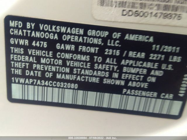 Photo 8 VIN: 1VWAP7A34CC032080 - VOLKSWAGEN PASSAT 