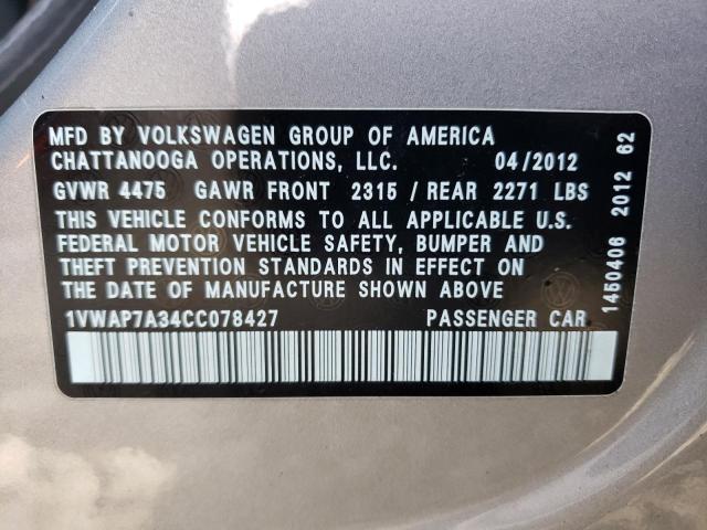 Photo 11 VIN: 1VWAP7A34CC078427 - VOLKSWAGEN PASSAT 