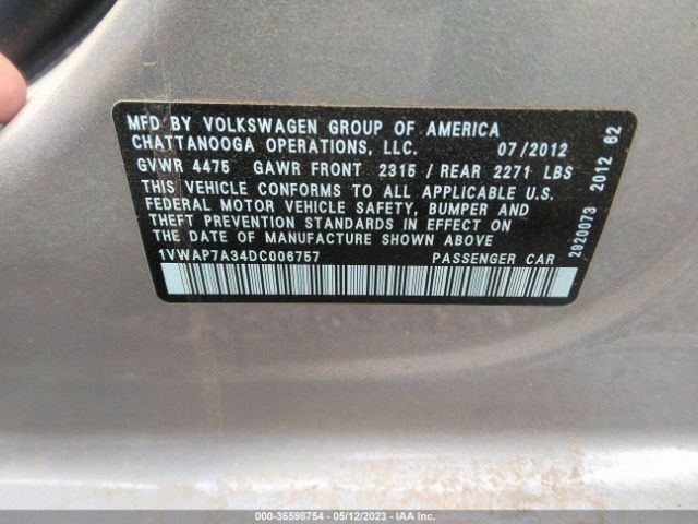 Photo 8 VIN: 1VWAP7A34DC006757 - VOLKSWAGEN PASSAT 