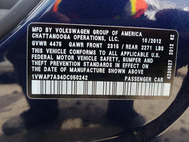 Photo 9 VIN: 1VWAP7A34DC050242 - VOLKSWAGEN PASSAT 