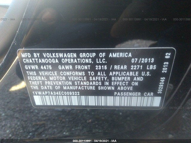 Photo 8 VIN: 1VWAP7A34EC009322 - VOLKSWAGEN PASSAT 