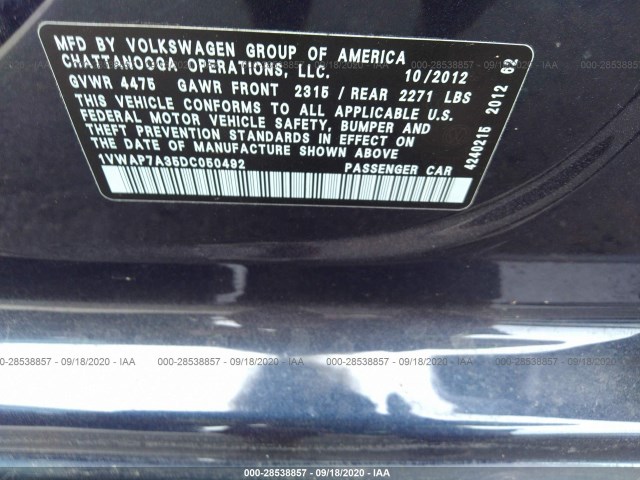 Photo 8 VIN: 1VWAP7A35DC050492 - VOLKSWAGEN PASSAT 