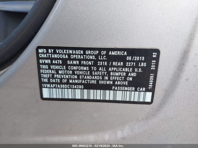 Photo 8 VIN: 1VWAP7A35DC134280 - VOLKSWAGEN PASSAT 