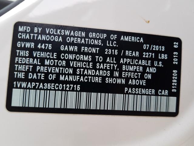 Photo 9 VIN: 1VWAP7A35EC012715 - VOLKSWAGEN PASSAT S 