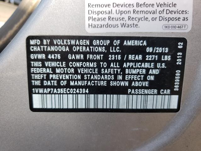 Photo 9 VIN: 1VWAP7A35EC024394 - VOLKSWAGEN PASSAT 