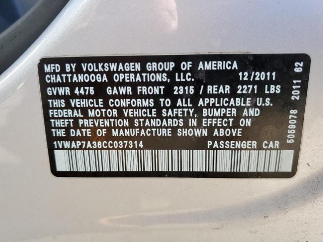 Photo 12 VIN: 1VWAP7A36CC037314 - VOLKSWAGEN PASSAT 