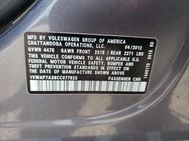 Photo 11 VIN: 1VWAP7A36CC077523 - VOLKSWAGEN PASSAT 