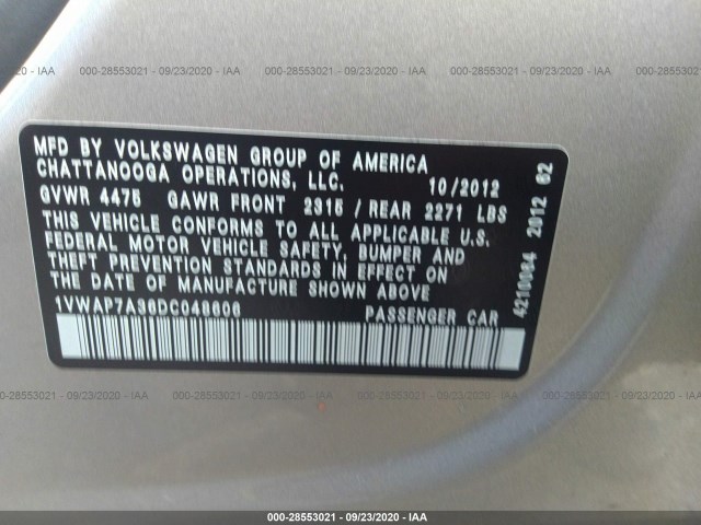 Photo 8 VIN: 1VWAP7A36DC048606 - VOLKSWAGEN PASSAT 