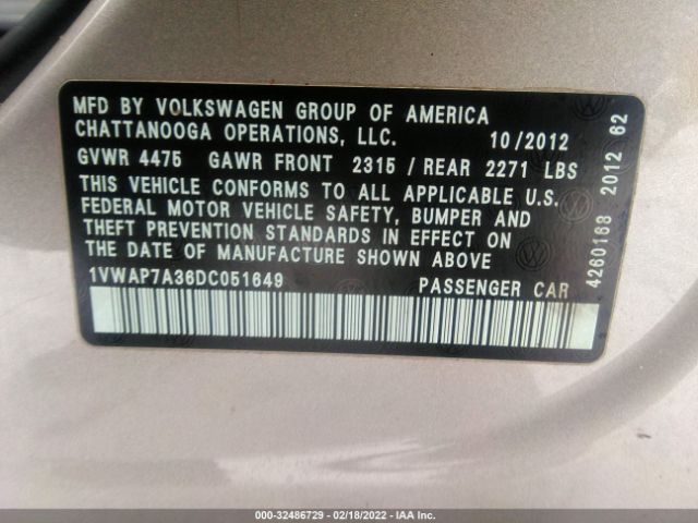 Photo 8 VIN: 1VWAP7A36DC051649 - VOLKSWAGEN PASSAT 