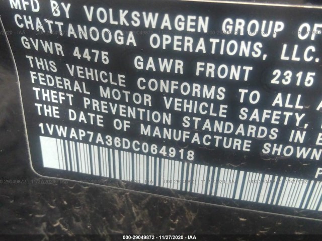 Photo 8 VIN: 1VWAP7A36DC064918 - VOLKSWAGEN PASSAT 