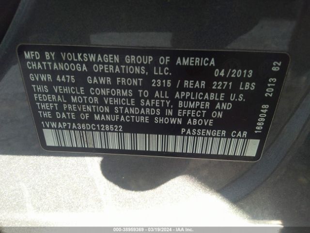 Photo 8 VIN: 1VWAP7A36DC128522 - VOLKSWAGEN PASSAT 