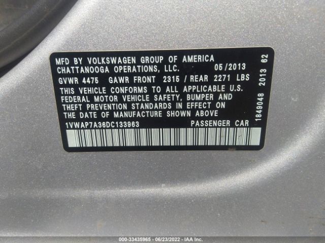 Photo 8 VIN: 1VWAP7A36DC133963 - VOLKSWAGEN PASSAT 